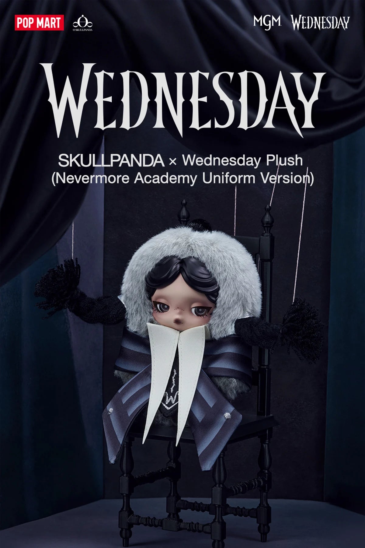 Popmart Skullpanda x Wednesday Plush Mascot - Nevermore Academy Uniform Version